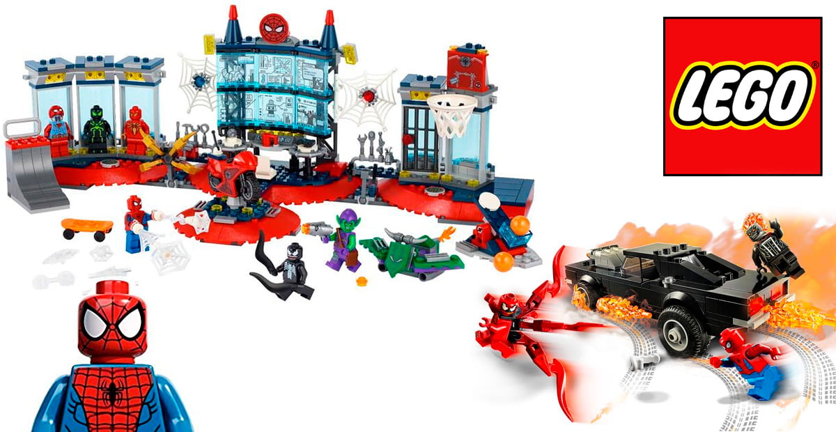 Montaje de los LEGO Attack on the Spider Lair y Spider-Man and Ghost Rider vs. Carnage